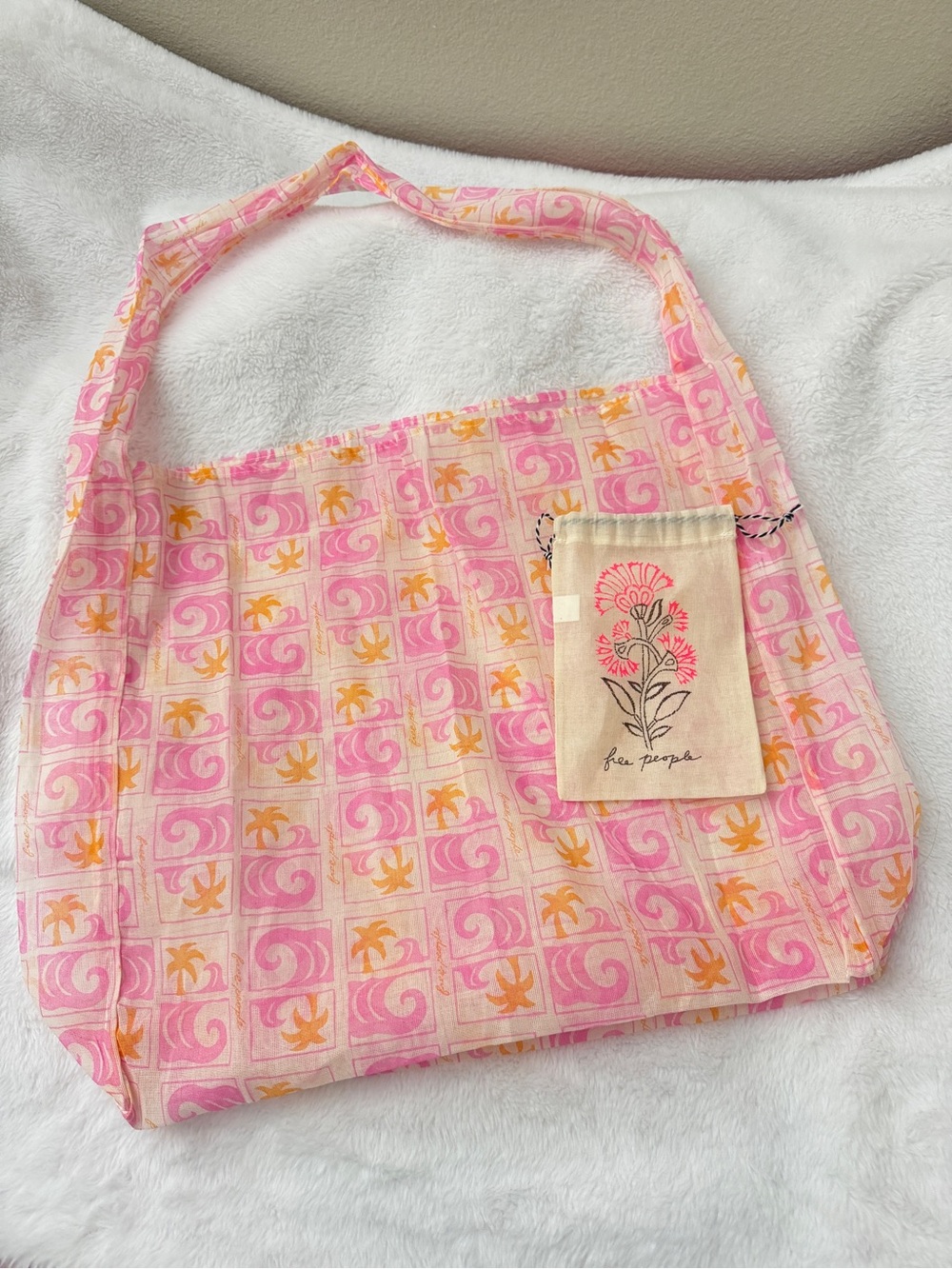 Free people large size Pink & Orange Patterned Summer Tote bag with pouch